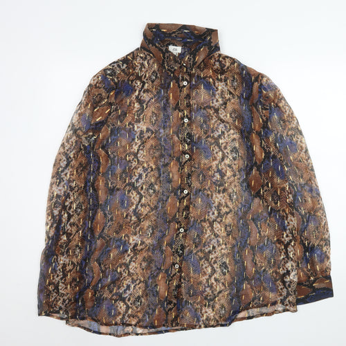 River Island Women Brown Animal Print Sheer Long Sleeve Blouse Size L