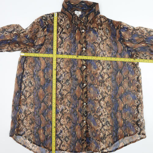 River Island Women Brown Animal Print Sheer Long Sleeve Blouse Size L