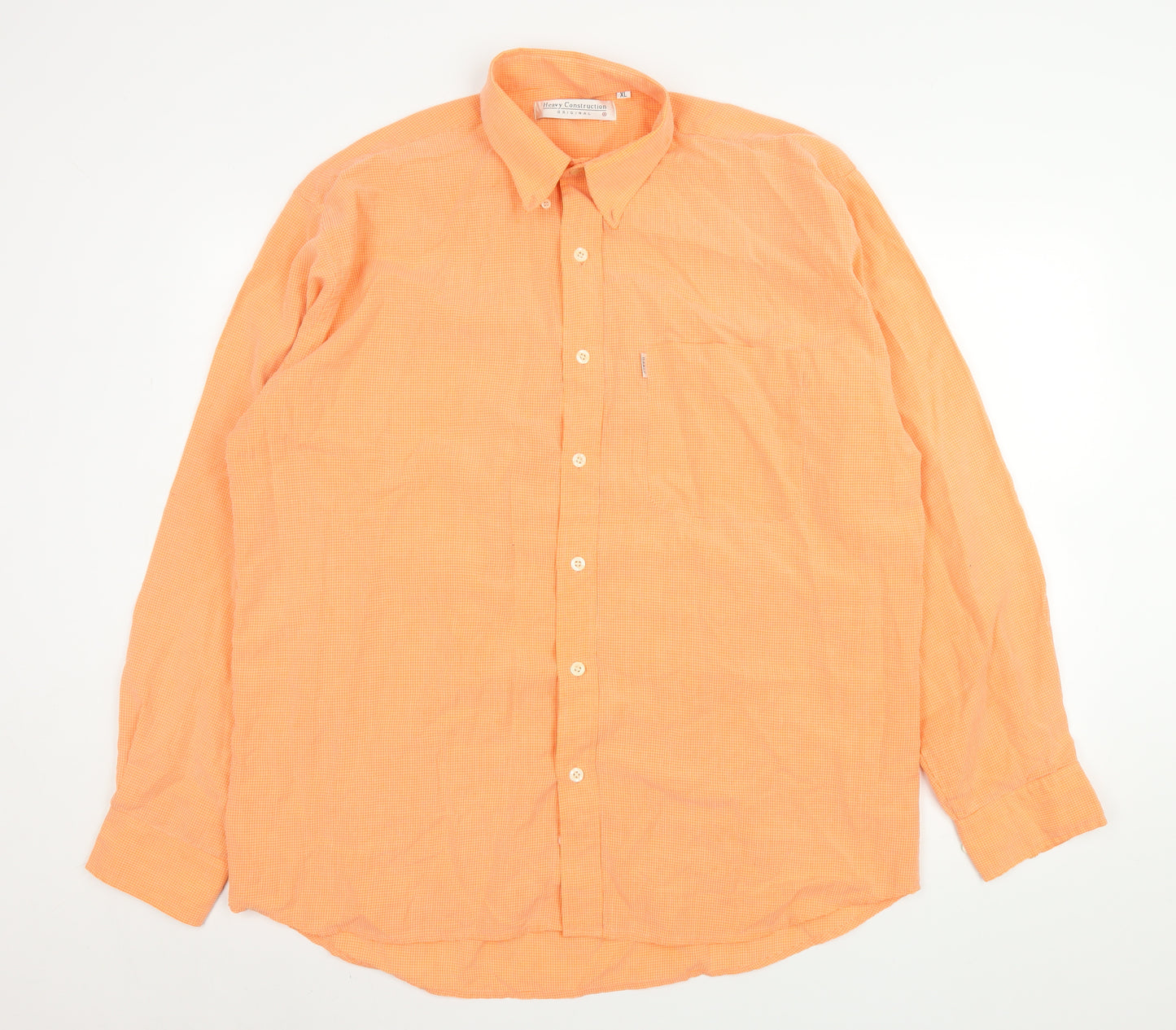 Heavy Construction Men’s Orange Check Cotton Button-Up Shirt XL