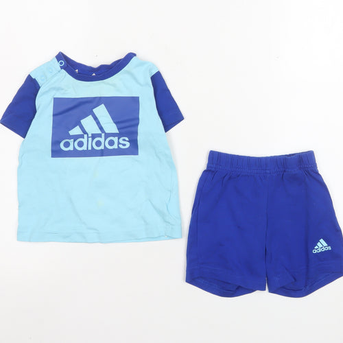 Adidas Unisex Baby Blue 6-9M Cotton Sports Shorts Set