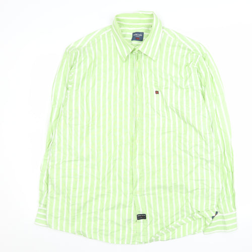 Lion of Porches Men’s Green Striped Cotton Long Sleeve Shirt XL
