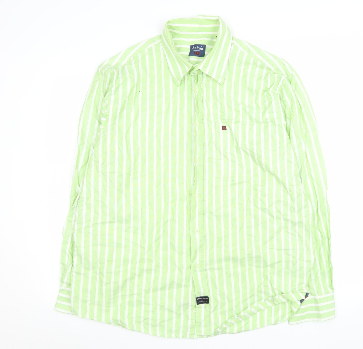 Lion of Porches Men’s Green Striped Cotton Long Sleeve Shirt XL