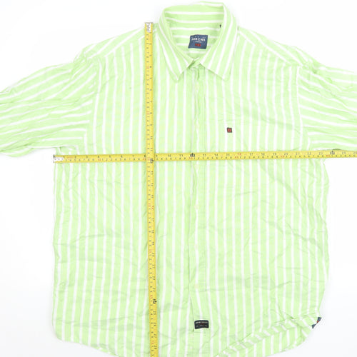 Lion of Porches Men’s Green Striped Cotton Long Sleeve Shirt XL