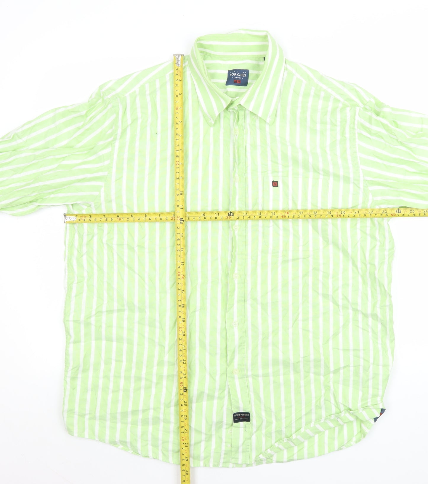 Lion of Porches Men’s Green Striped Cotton Long Sleeve Shirt XL