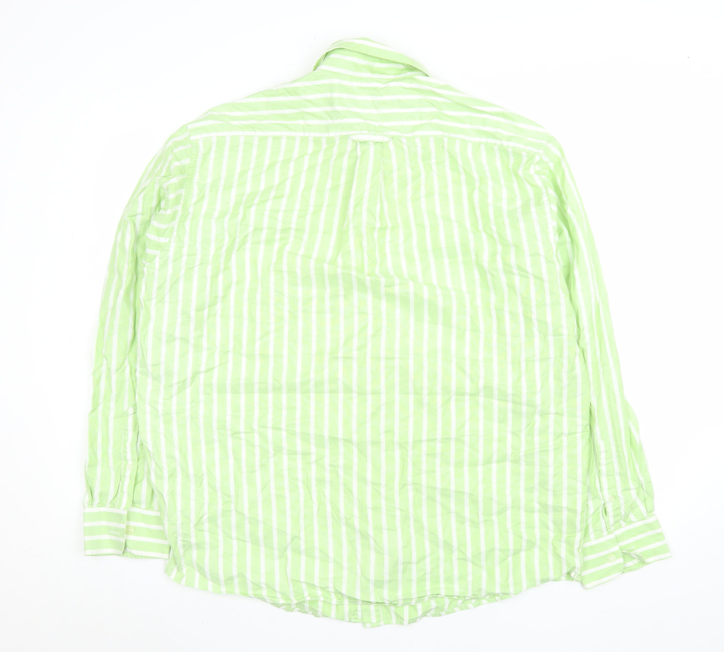 Lion of Porches Men’s Green Striped Cotton Long Sleeve Shirt XL