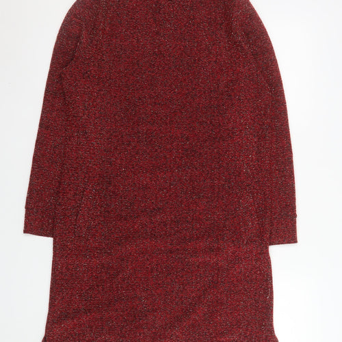 Paco Boutique Womens Red Knit Shift Dress Size 10 Long Sleeve Zip Back