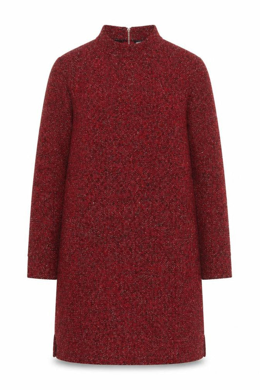 Front view of Paco Boutique women’s red knit shift dress, size UK 10, long sleeve zip back