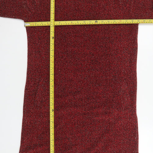 Paco Boutique Womens Red Knit Shift Dress Size 10 Long Sleeve Zip Back