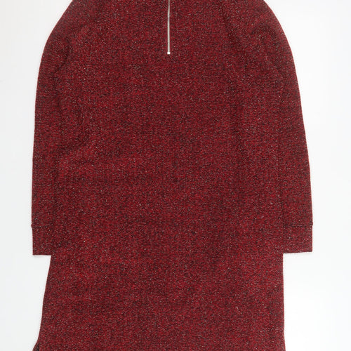 Paco Boutique Womens Red Knit Shift Dress Size 10 Long Sleeve Zip Back