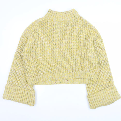 Topshop Womens Yellow Chunky Knit Mock Neck L Jumper