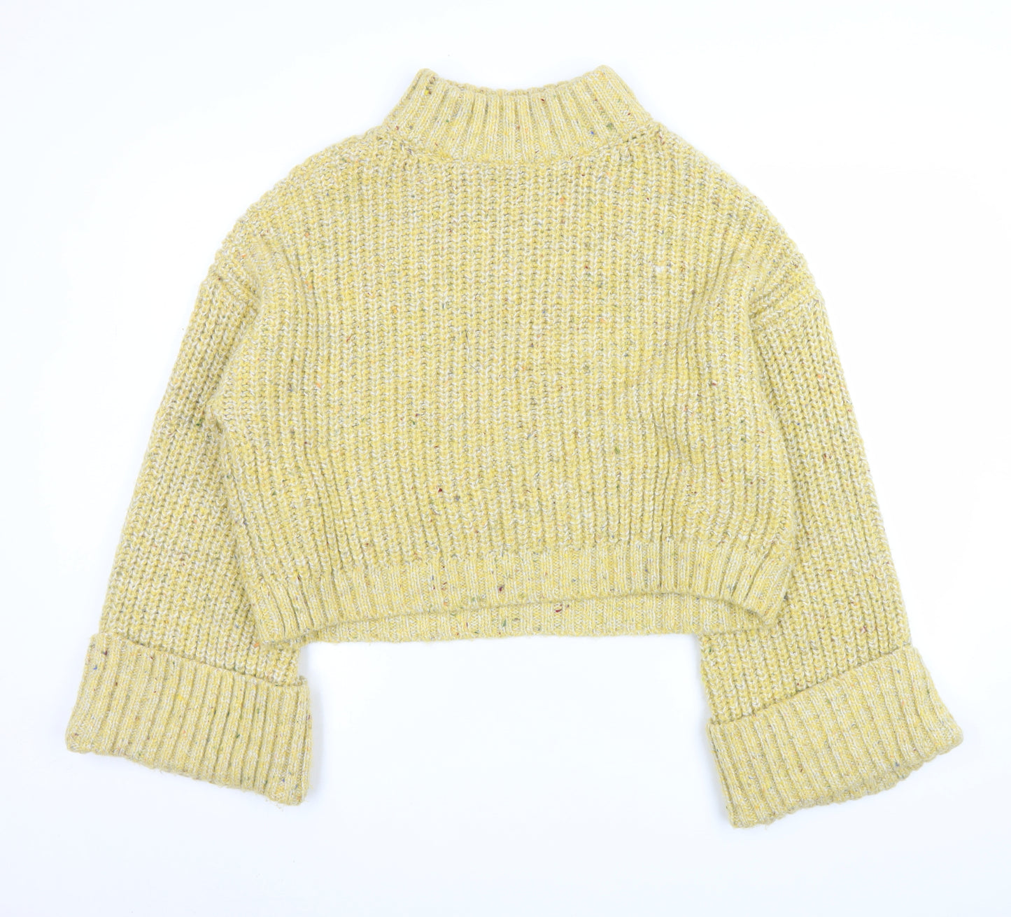 Topshop Womens Yellow Chunky Knit Mock Neck L Jumper