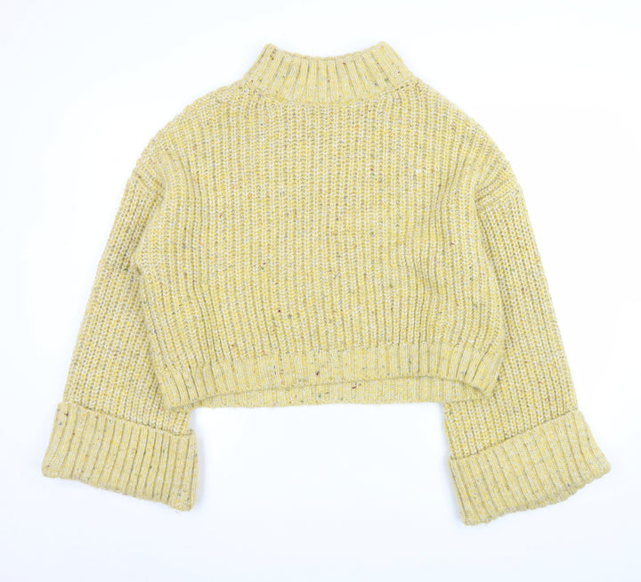 Topshop Womens Yellow Chunky Knit Mock Neck L Jumper