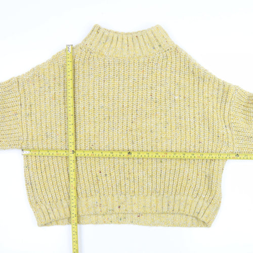 Topshop Womens Yellow Chunky Knit Mock Neck L Jumper
