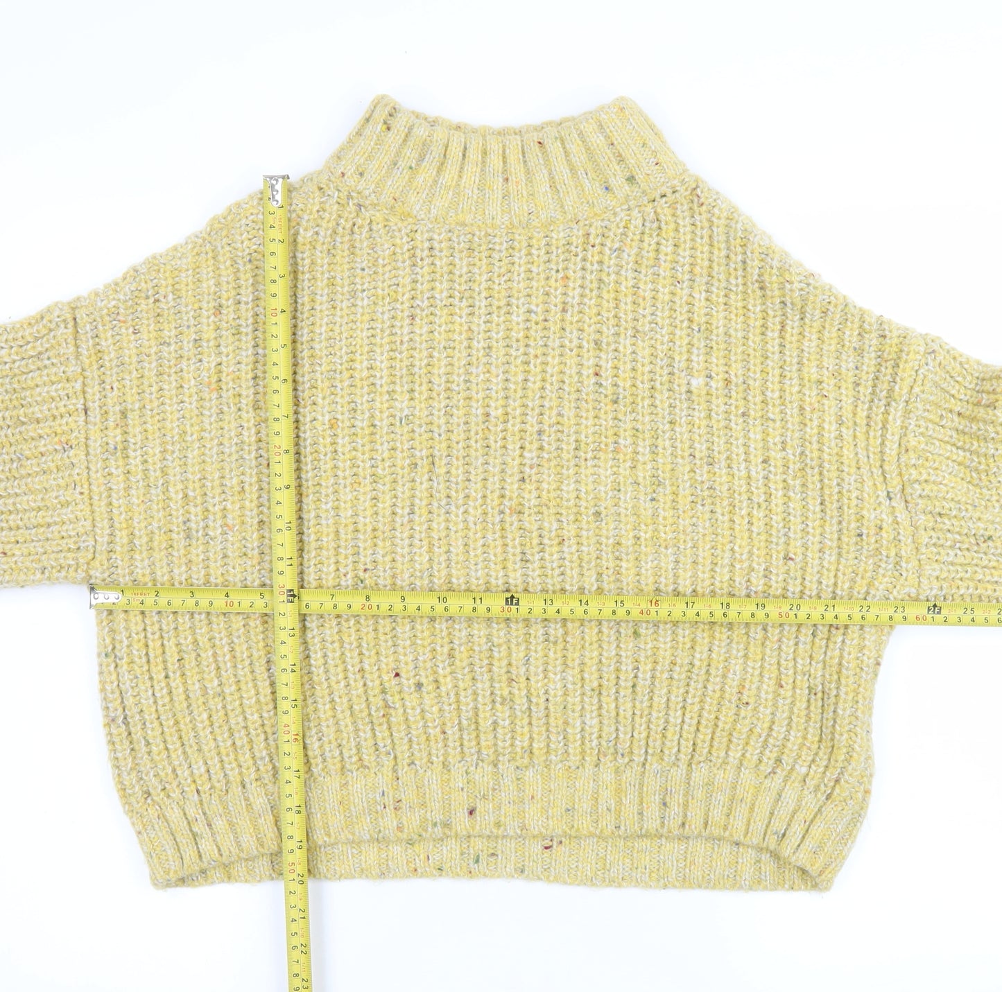 Topshop Womens Yellow Chunky Knit Mock Neck L Jumper