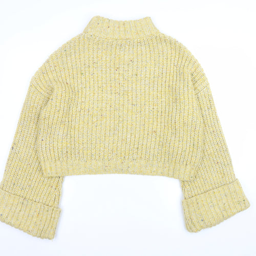 Topshop Womens Yellow Chunky Knit Mock Neck L Jumper