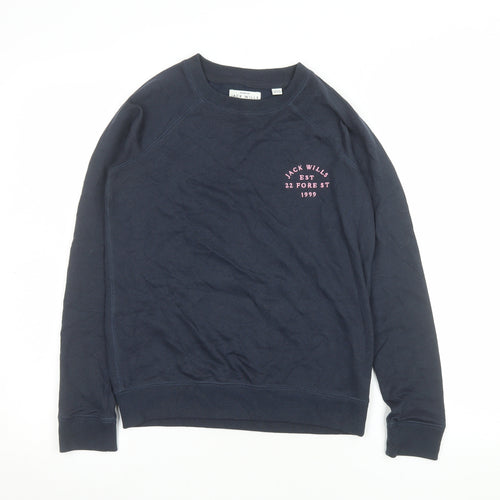 Jack Wills Women Navy Sweatshirt UK 8 Cotton Blend Logo Crew Neck