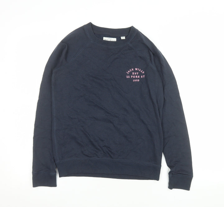 Jack Wills Women Navy Sweatshirt UK 8 Cotton Blend Logo Crew Neck