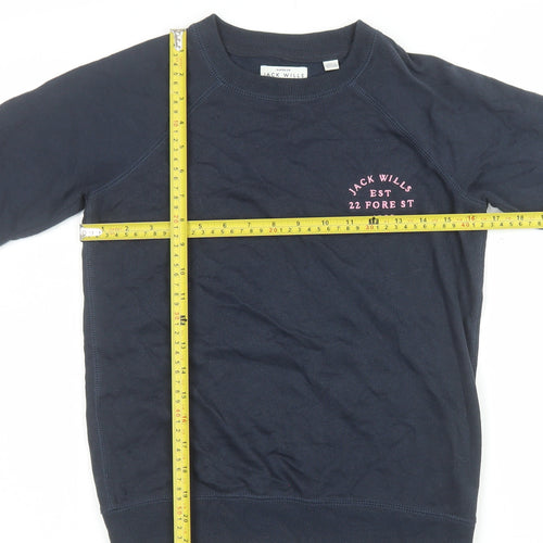 Jack Wills Women Navy Sweatshirt UK 8 Cotton Blend Logo Crew Neck