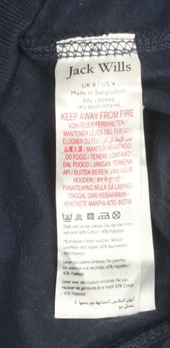 Jack Wills Women Navy Sweatshirt UK 8 Cotton Blend Logo Crew Neck