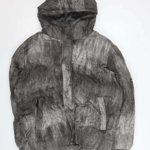 GOODFORNOTHING Men's Grey Puffer Jacket Hooded Size M Winter Coat