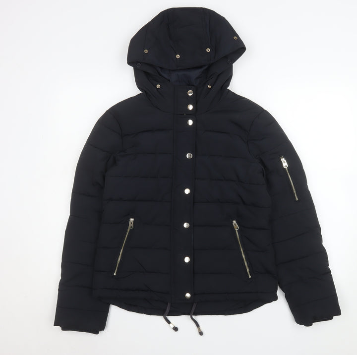 Topshop Women’s Black Puffer Jacket Hooded Size 10
