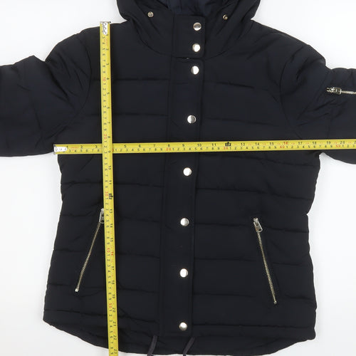 Topshop Women’s Black Puffer Jacket Hooded Size 10