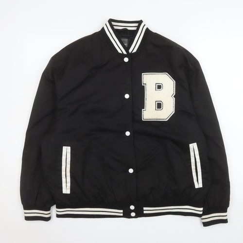 Primark Womens Black XS Varsity Jacket with Logo and Striped Trim