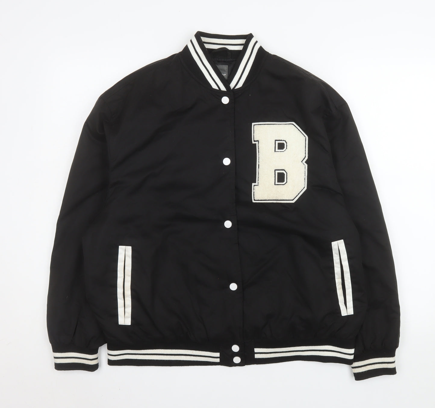 Primark Womens Black XS Varsity Jacket with Logo and Striped Trim