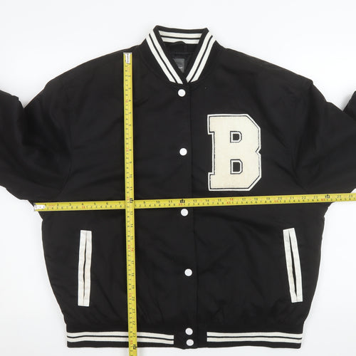 Primark Womens Black XS Varsity Jacket with Logo and Striped Trim
