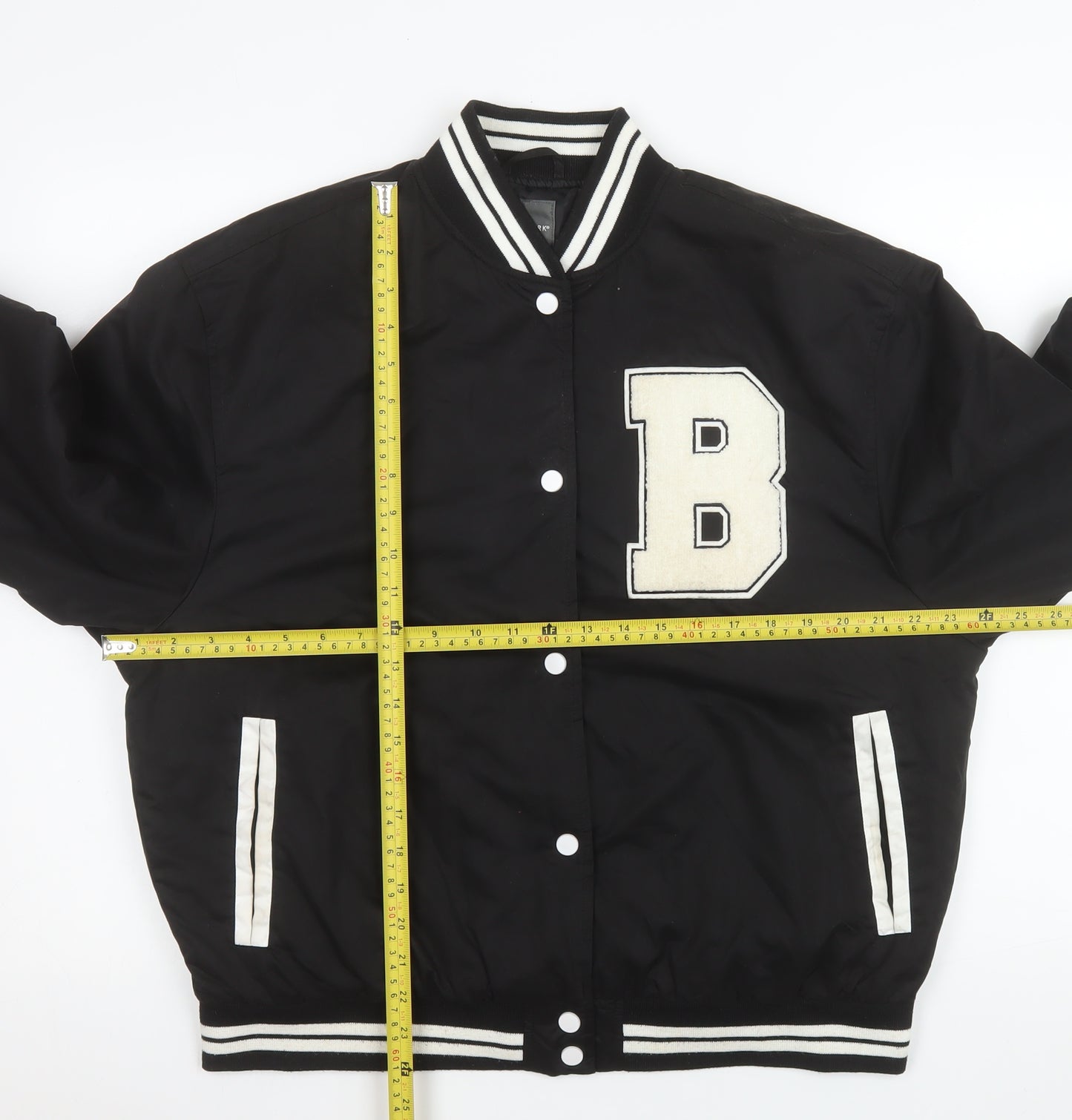 Primark Womens Black XS Varsity Jacket with Logo and Striped Trim