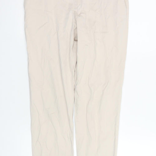 UNIQLO Womens Beige Cotton Blend Cropped Trousers M Elastic Waist