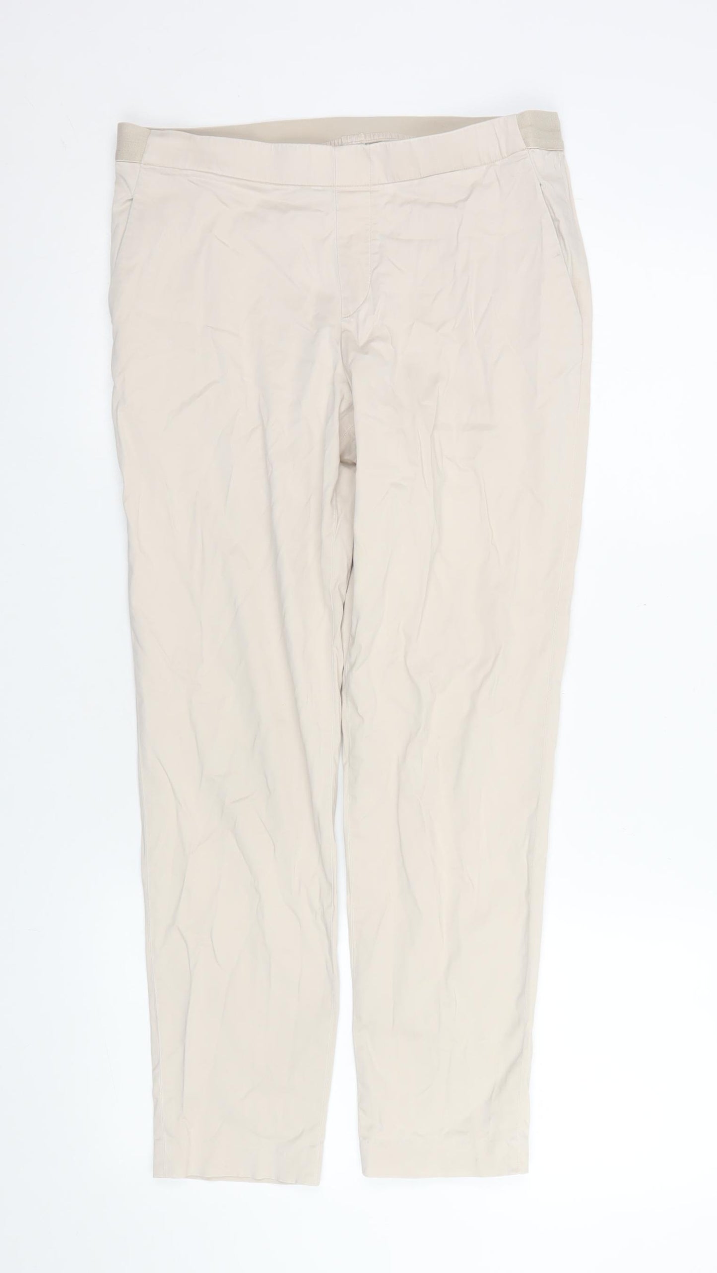 UNIQLO Womens Beige Cotton Blend Cropped Trousers M Elastic Waist