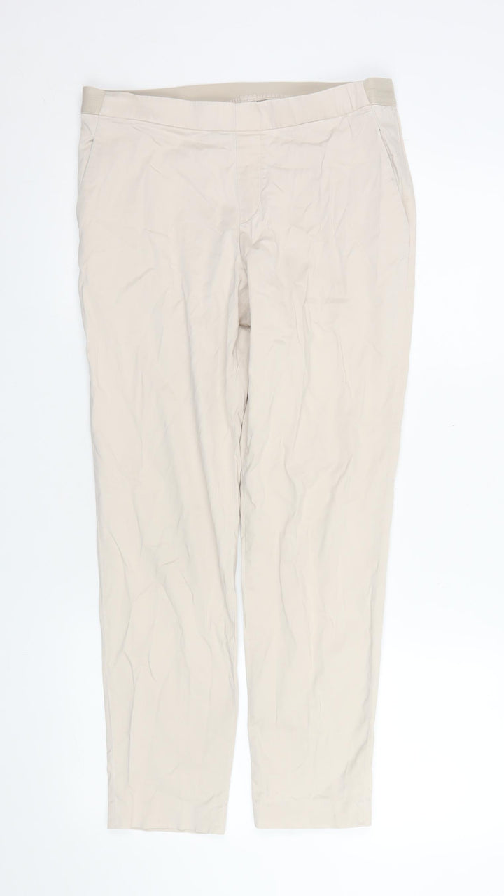 UNIQLO Womens Beige Cotton Blend Cropped Trousers M Elastic Waist