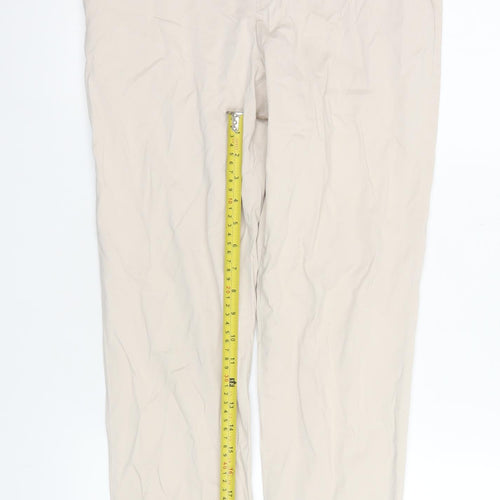 UNIQLO Womens Beige Cotton Blend Cropped Trousers M Elastic Waist