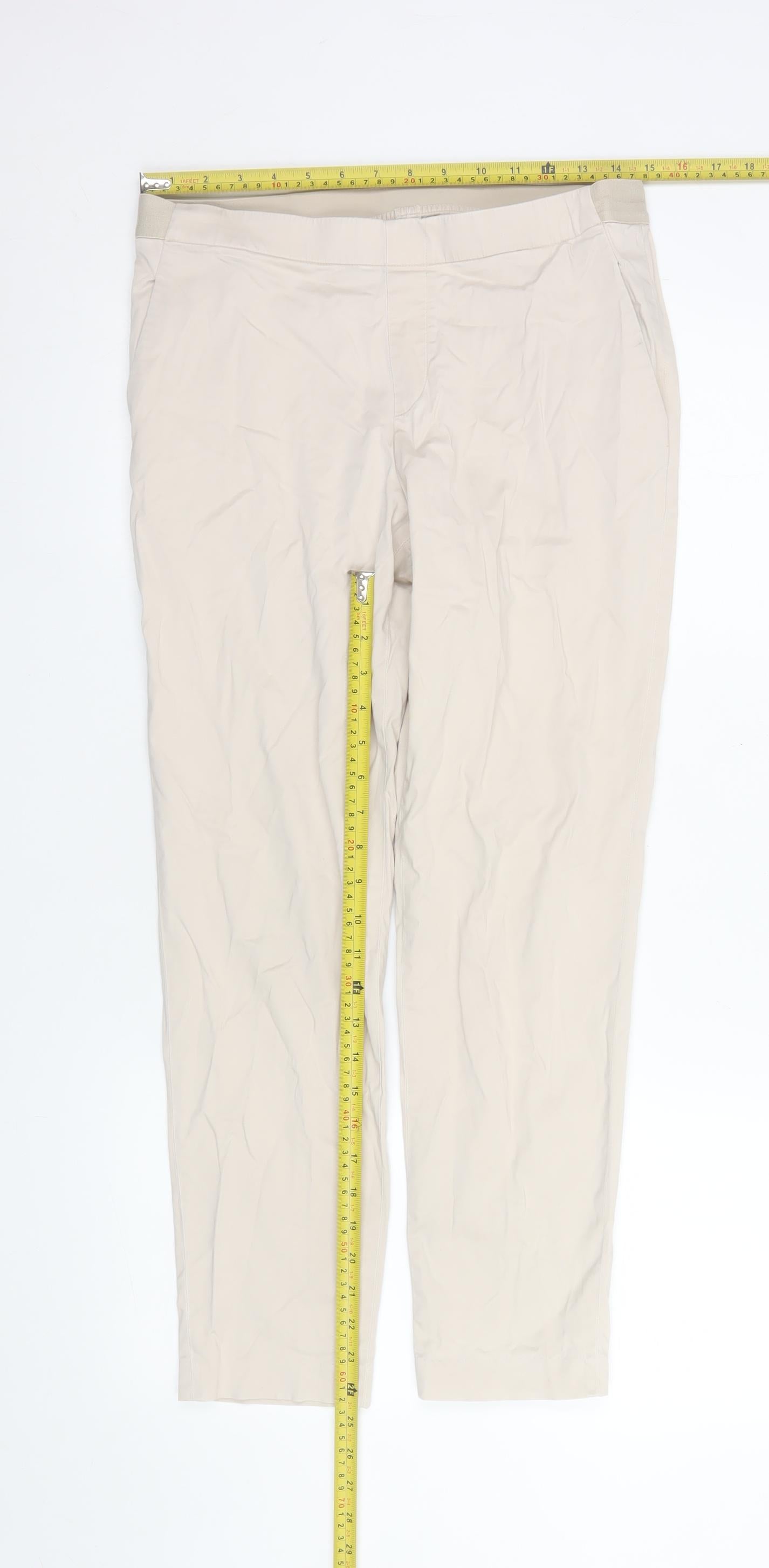UNIQLO Womens Beige Cotton Blend Cropped Trousers M Elastic Waist
