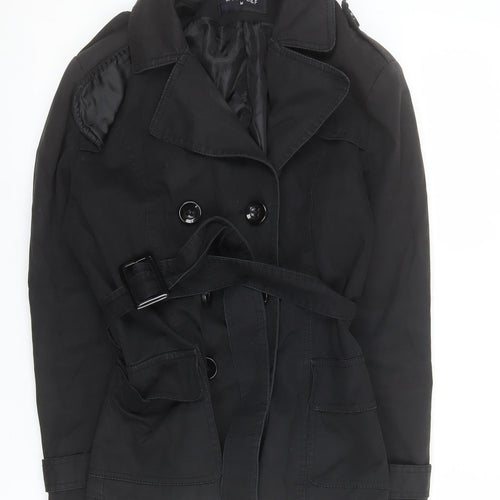 MODA D&F Women’s Black Belted Trench Coat M Classic Mid-Length