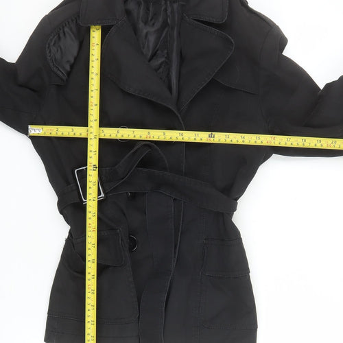 MODA D&F Women’s Black Belted Trench Coat M Classic Mid-Length