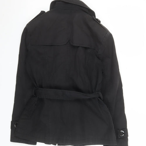 MODA D&F Women’s Black Belted Trench Coat M Classic Mid-Length