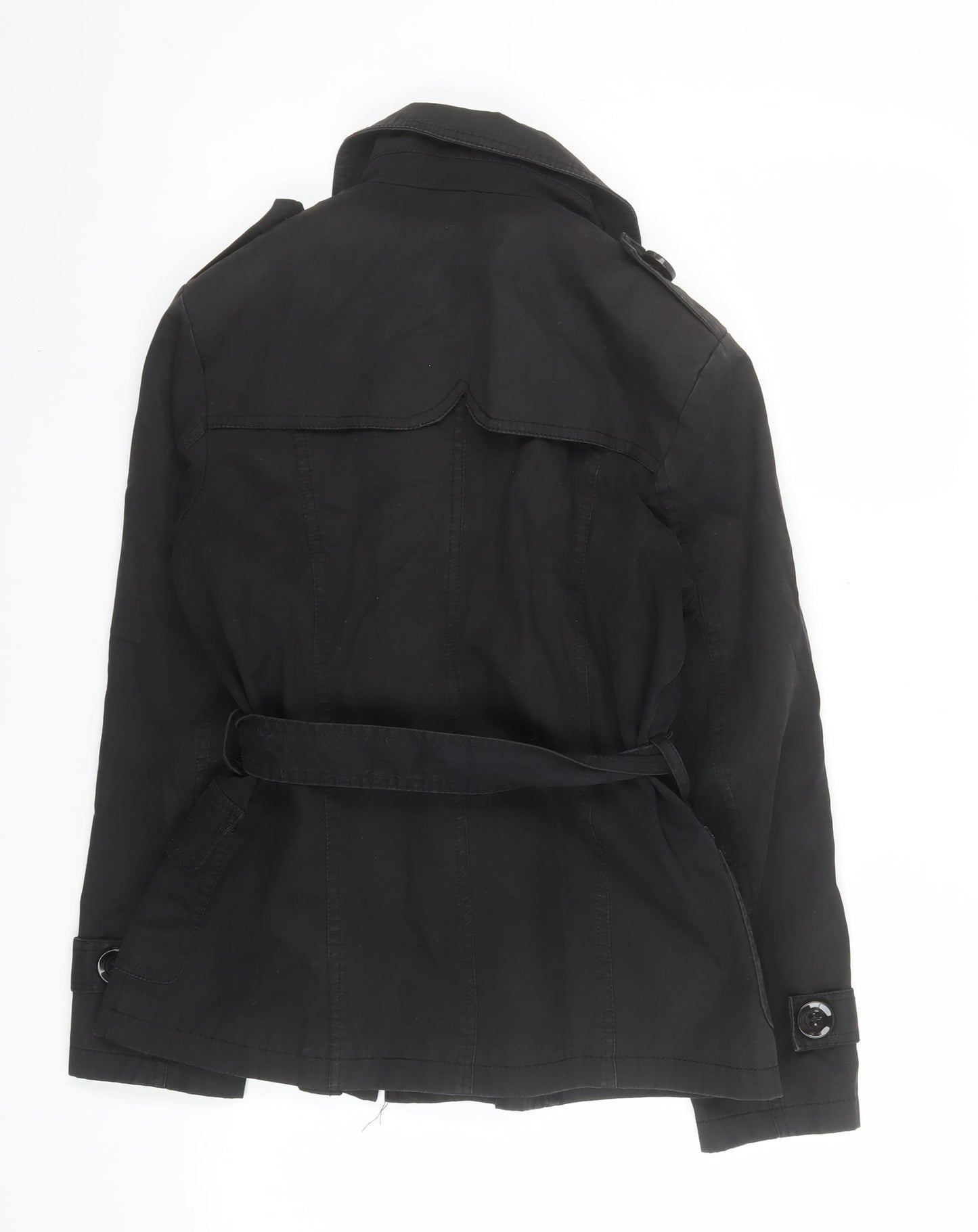MODA D&F Women’s Black Belted Trench Coat M Classic Mid-Length