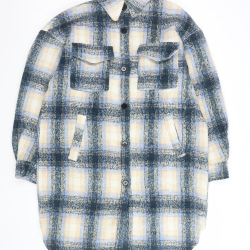 IVIVI Men's Blue Checked Mid-Length Flannel Jacket M