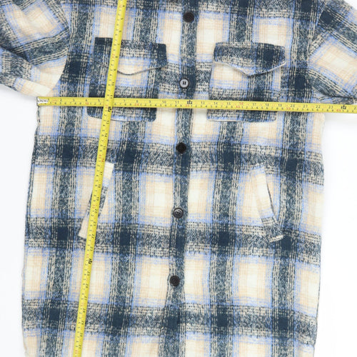 IVIVI Men's Blue Checked Mid-Length Flannel Jacket M