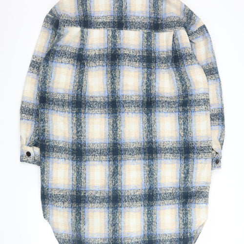 IVIVI Men's Blue Checked Mid-Length Flannel Jacket M