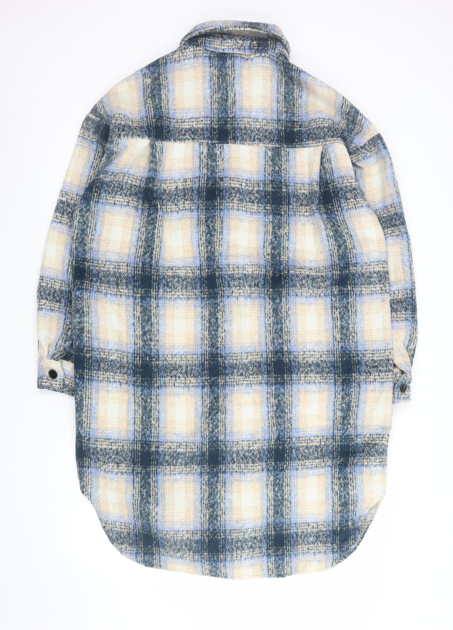 IVIVI Men's Blue Checked Mid-Length Flannel Jacket M