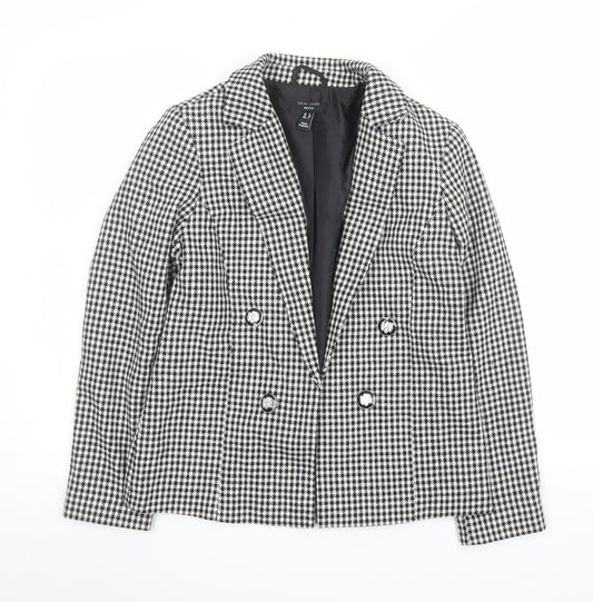 New Look Women Petite Black & White Houndstooth Double-Breasted Blazer UK 8