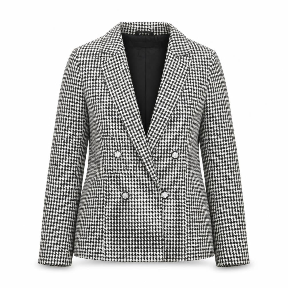 New Look Women Petite Black & White Houndstooth Double-Breasted Blazer UK 8