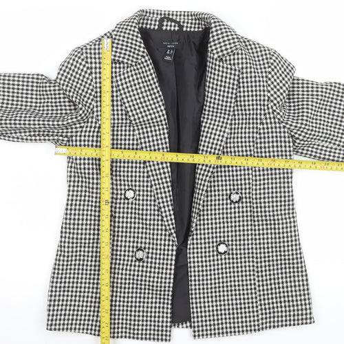 New Look Women Petite Black & White Houndstooth Double-Breasted Blazer UK 8
