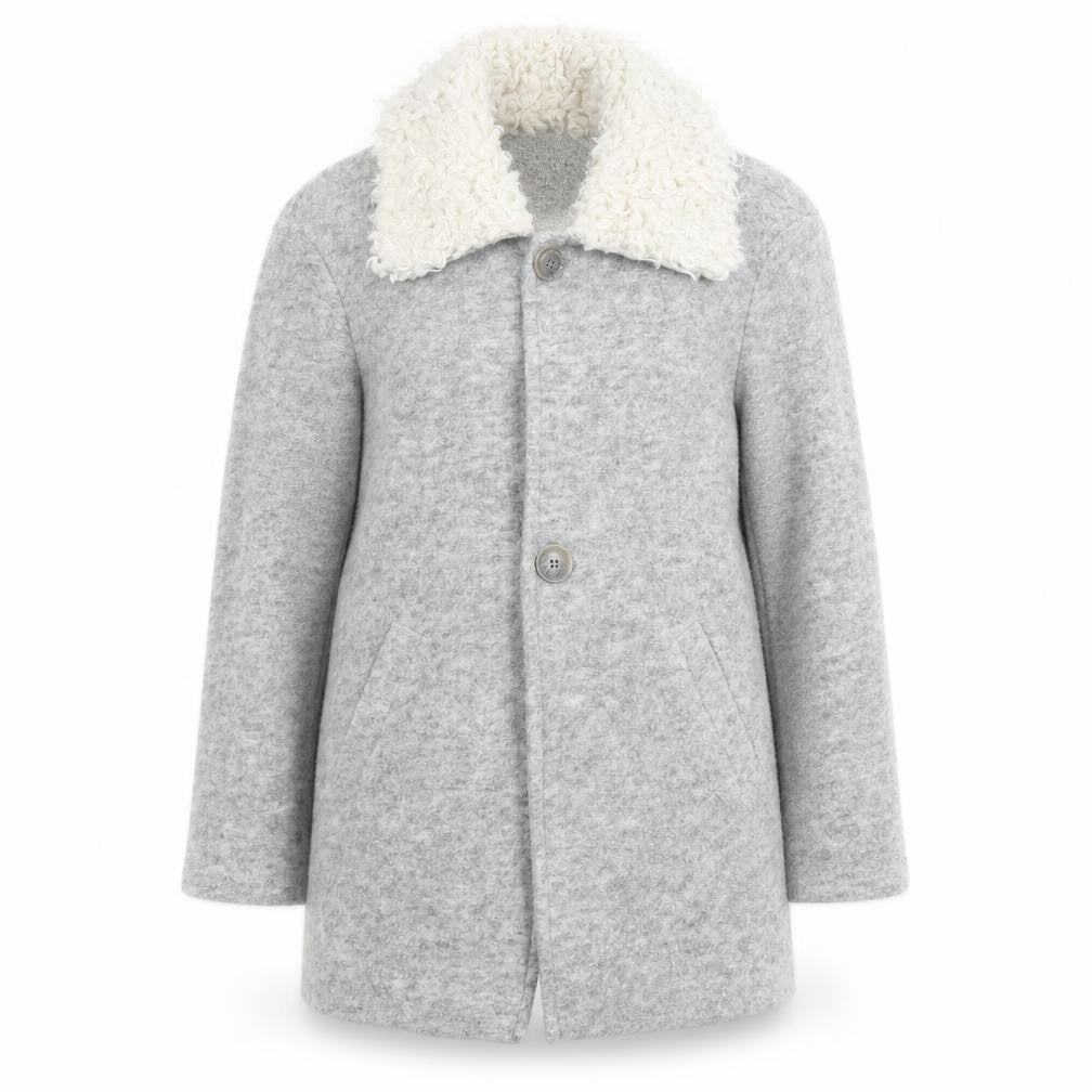 Front view of Zara Women Grey Wool Blend Fur Collar Mid-Length Coat, size S