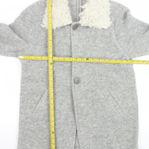 Zara Women Grey Wool Blend Fur Collar Mid-Length Coat Size S