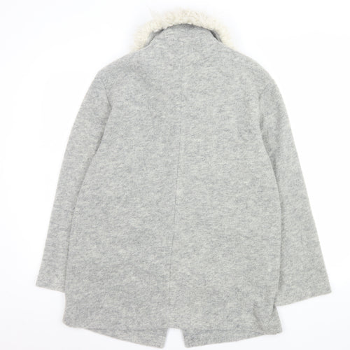 Zara Women Grey Wool Blend Fur Collar Mid-Length Coat Size S