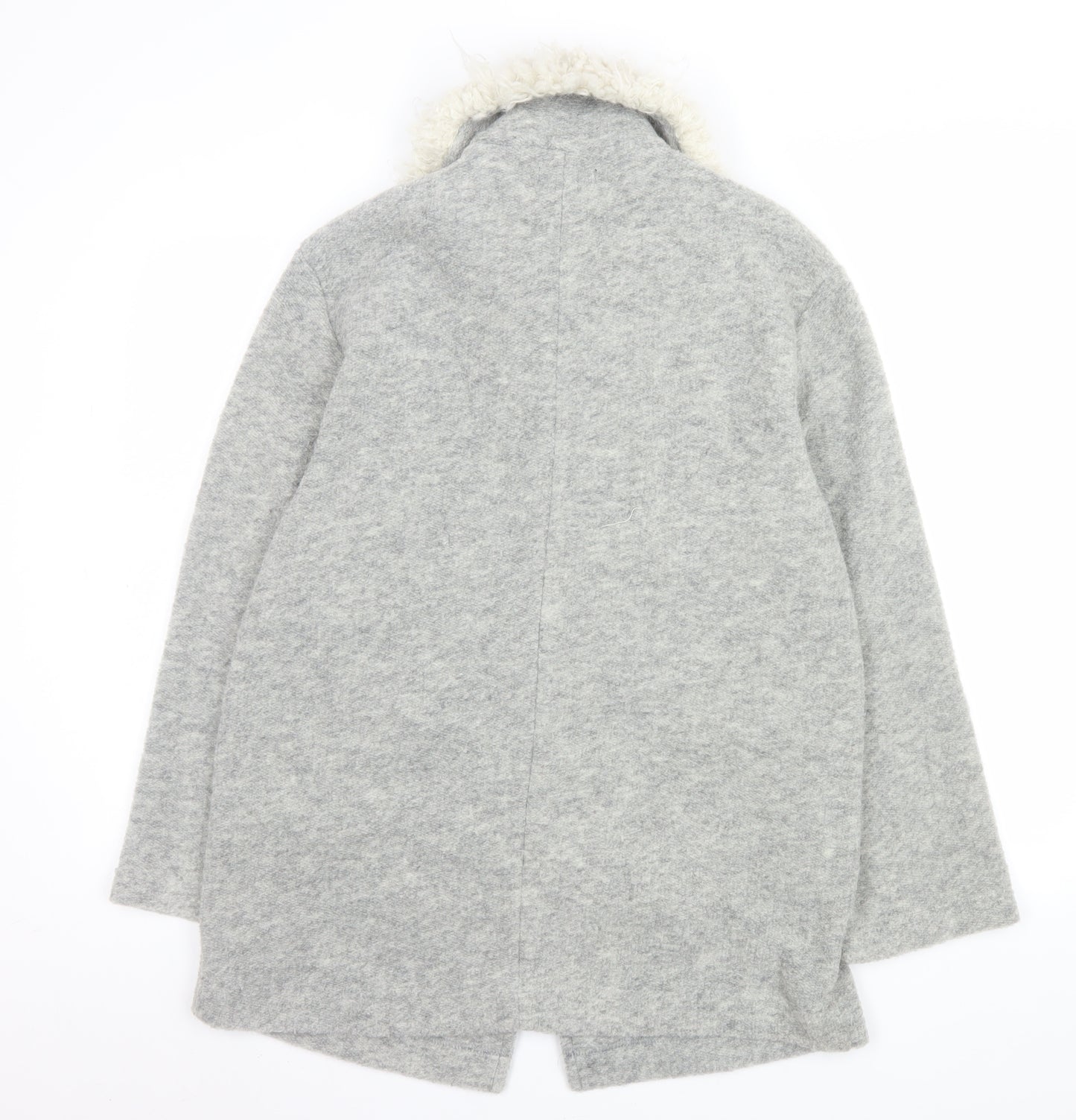 Zara Women Grey Wool Blend Fur Collar Mid-Length Coat Size S